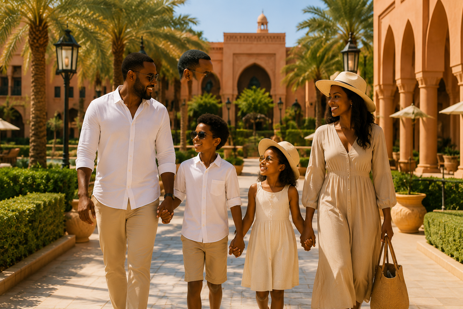 Family enjoying luxury travel